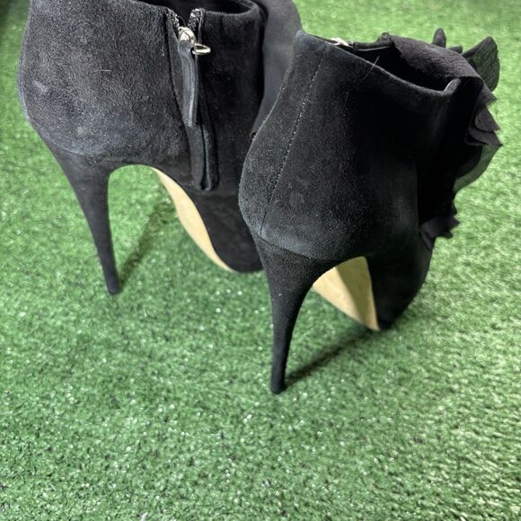 Giuseppe Zanotti Black Suede Frill Peep Toe Ankle Boots High Heels Size 37 US 7 - Picture 5 of 8